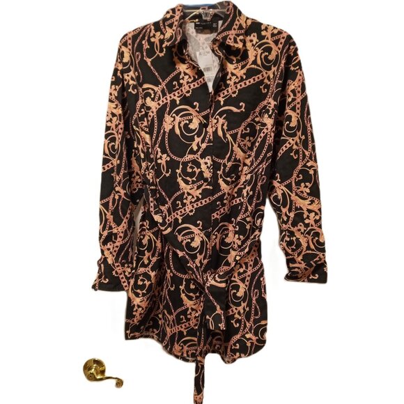 ASOS long sleeve snap close shirt dress in abstract print sz 6 NWT   /B1 - Picture 3 of 11